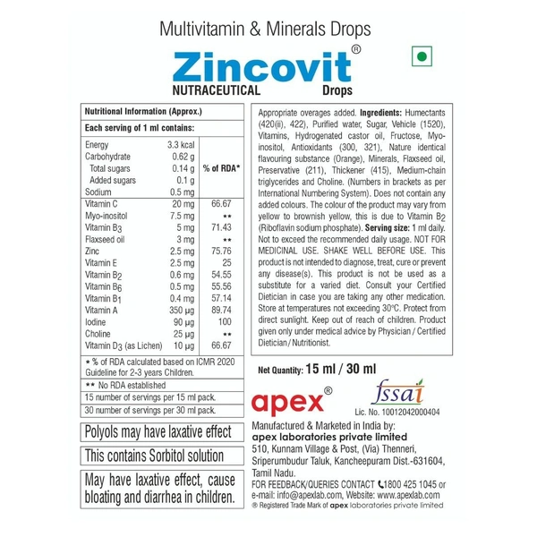 Rx ZINCOVIT DROPS  15ML - 15 ML