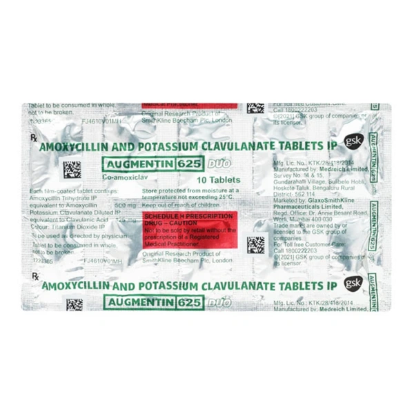 Rx AUGMENTIN 625 DUO-1X10 TABLETS - 1X10 TABLETS