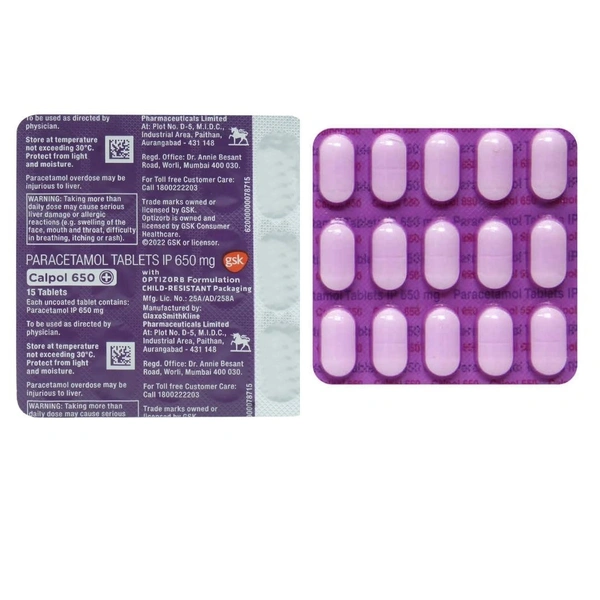Rx CALPOL 650-1X15 TABLETS - 1X15 TABLETS