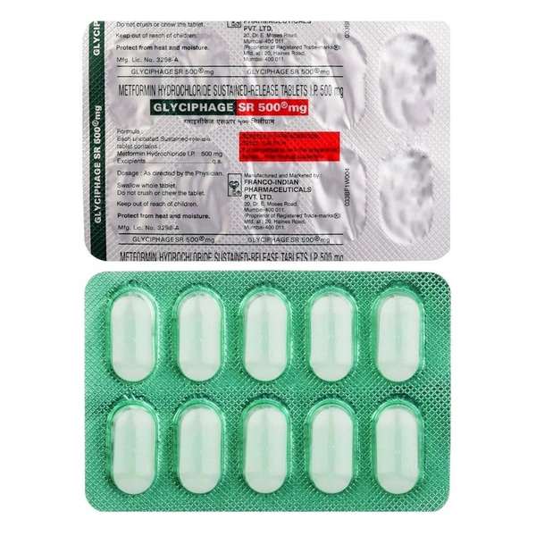 Rx GLYCIPHAGE SR 500MG-1X10 TABLETS - 1X10 TABLETS