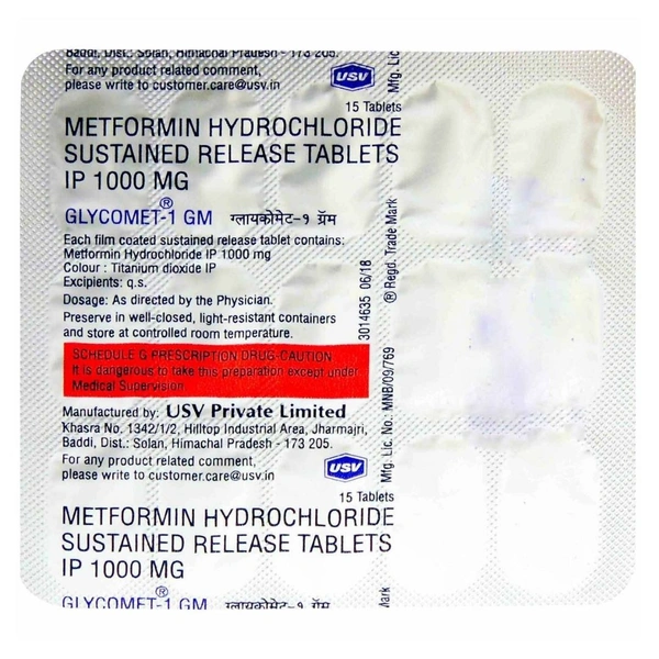 Rx GLYCOMET 1GM-1X15 TABLETS - 1X15 TABLETS