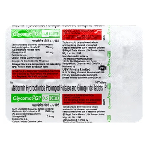 Rx GLYCOMET GP 0.5 FORTE-1X10 TABLETS - 1X10 TABLETS