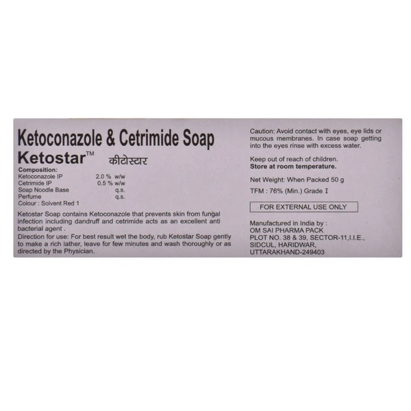 Rx KETOSTAR MEDICATED ANTIBACTERIAL AND ANTIFUNGAL SOAP-50GMS - 50GMS