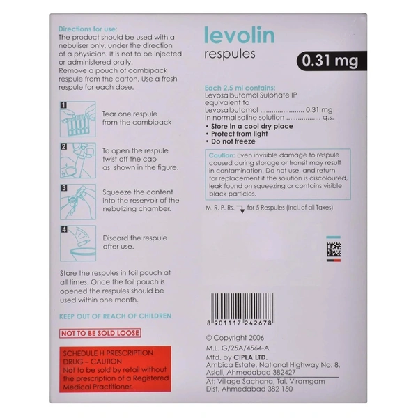 Rx LEVOLIN 0.31MG RESPULES - 6X2.5ML - 6X2.5ML