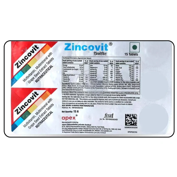 Rx ZINCOVIT -1X15 TABLETS - 1X15 TABLETS