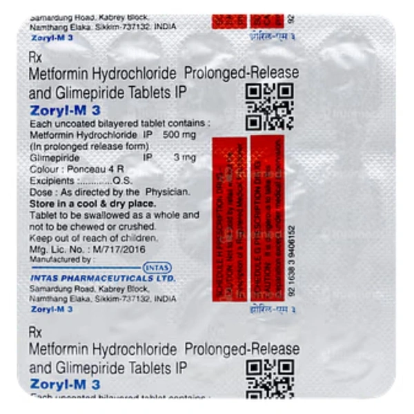 Rx ZORYL M3 - 1X15 TABLETS - 1X15 TABLETS