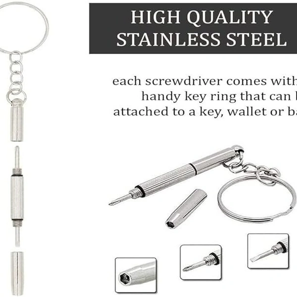 3 In 1 Screwdriver. Compact Pocket Mini DIY Screwdriver with Keychain for Repairing Eyeglasses, Sunglasses, Watches, Jewelry, Electronics, Toys etc.,