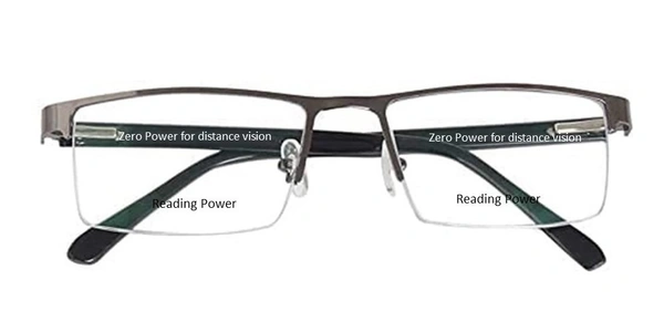 Bifocal Rectangular Half Rim Metal Frame Reading Glasses for both Men and Women - +1.50