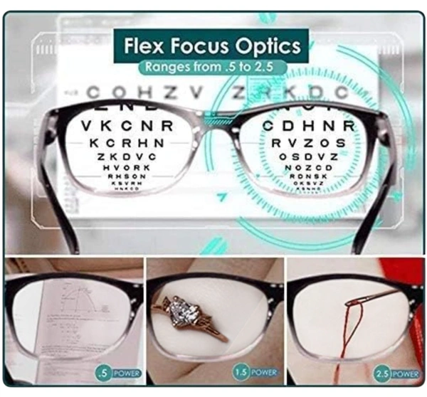 One Power Auto Focus Semi Round Shape Reading Glasses for Men and women. Clear Focus Auto Adjusting Optic, suitable for all those in need of Reading Power ranging from +0.50 to +2.50 - Black