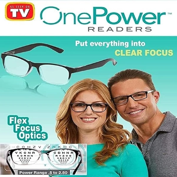 One Power Auto Focus Reading Glasses for Men and women. Clear Focus Auto Adjusting Optic, suitable for all those in need of Reading Power ranging from +0.50 to +2.50