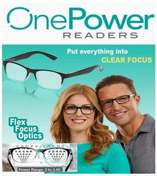 One Power Auto Focus Reading Glasses for Men and women. Clear Focus Auto Adjusting Optic, suitable for all those in need of Reading Power ranging from +0.50 to +2.50