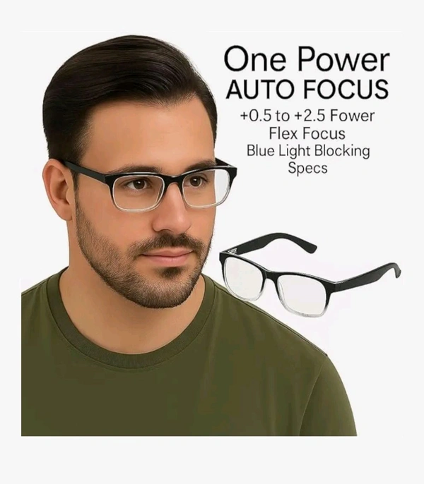 One Power Auto Focus Semi Round Shape Reading Glasses for Men and women. Clear Focus Auto Adjusting Optic, suitable for all those in need of Reading Power ranging from +0.50 to +2.50 - Black