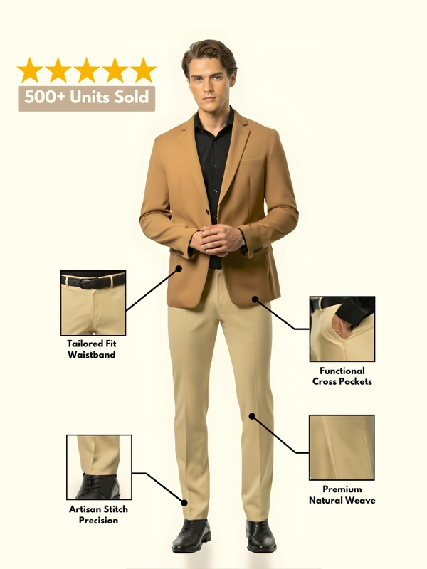 Wrinkle Free Express Mattee | Solid Formal Trousers | Polo Fit | Office Wear For Men'S | Beige Cream