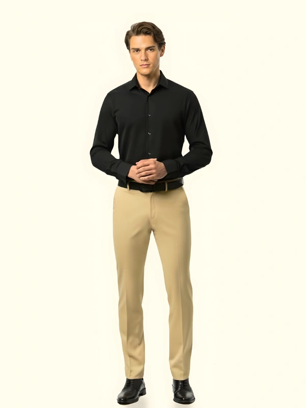 Wrinkle Free Express Mattee | Solid Formal Trousers | Polo Fit | Office Wear For Men'S | Beige Cream