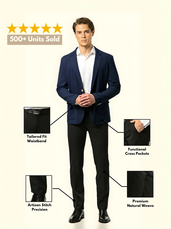 Wrinkle Free Express Mattee | Solid Formal Trousers | Polo Fit | Office Wear For Men'S | Black