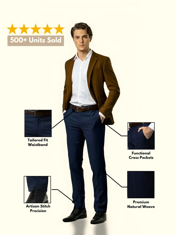 Wrinkle Free Express Mattee | Solid Formal Trousers | Polo Fit | Office Wear For Men'S | Navy Blue