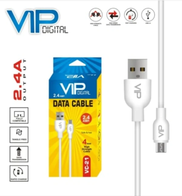 VIP METAL USB CABLE DATA TRANSFER WITH CHARGING  2.4 AMP - WHITE, 6 MONTHS
