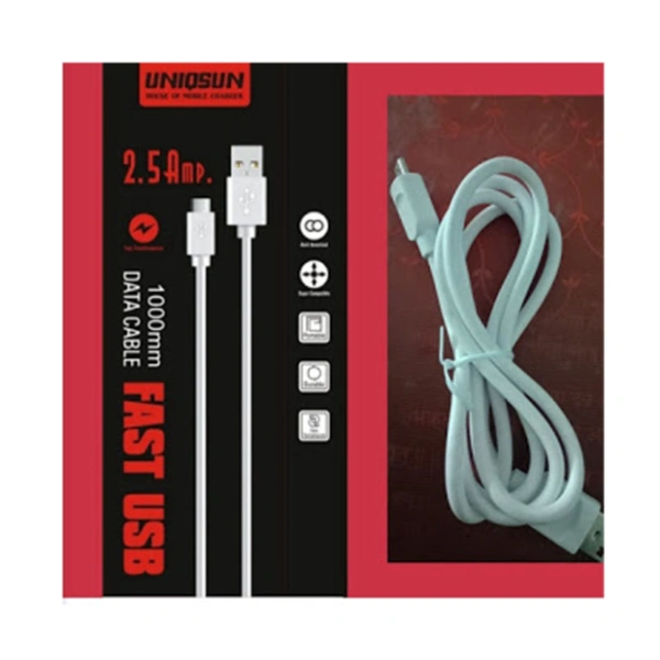 UNIQSUN USB DATA CABLE v8 CHARING  whit data transfer 2.5 Amp - WHITE