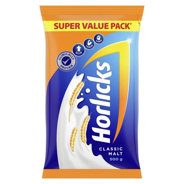 Horlicks Classic Malt, 500g Pouch - 