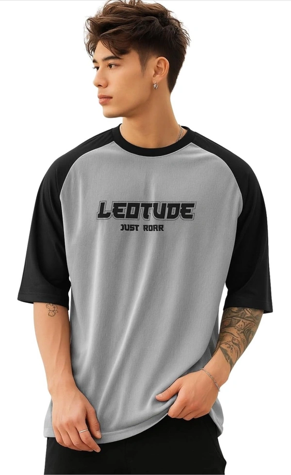 MORION LEOTUDE Men Polycotton Classy Look Dri-Fit Round Neck Half Sleeve Tshirt| Colorful Oversized Fit T-Shirt for Mans - Silver, L