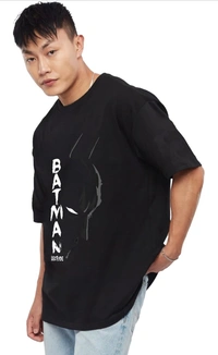 LEOTUDE Half Sleeve Oversized Tshirt for Men, Round Neck Cottonblend Drop Shoulder Printed T-Shirt (Black Color) - White, M, L