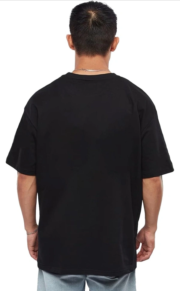 LEOTUDE Half Sleeve Oversized Tshirt for Men, Round Neck Cottonblend Drop Shoulder Printed T-Shirt (Black Color) - White, M, L