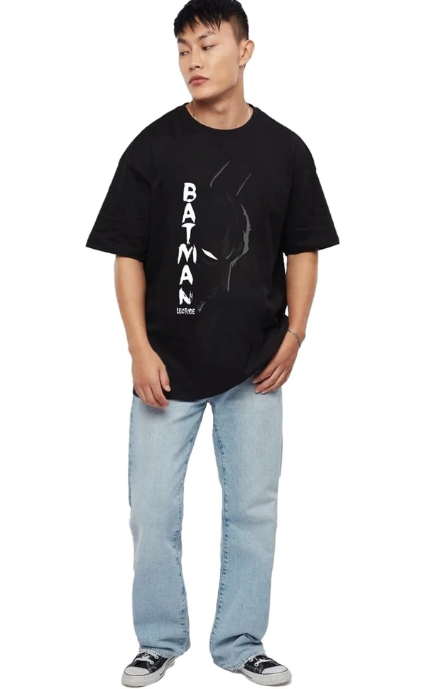 LEOTUDE Half Sleeve Oversized Tshirt for Men, Round Neck Cottonblend Drop Shoulder Printed T-Shirt (Black Color) - White, M, L