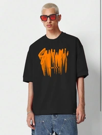 LEOTUDE Half Sleeve Oversized Cottonblend Round Neck Printed Men's T-Shirt (Color Black) - Black, M