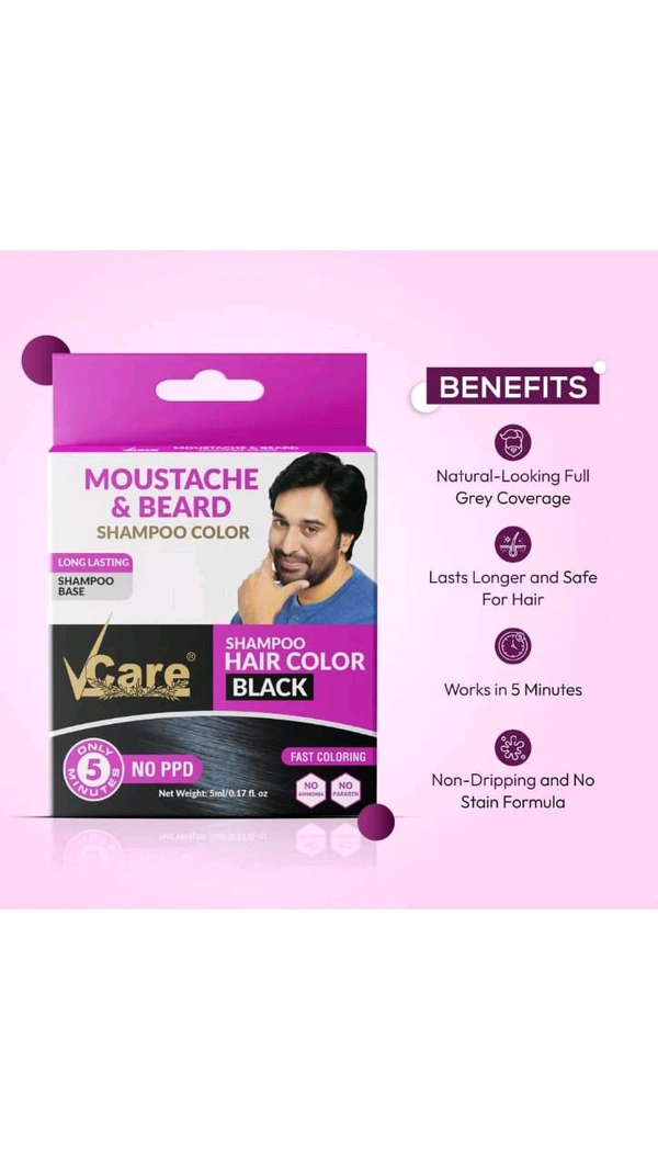 Vcare Moustache&Beard Shampoo Colour (Black) - 5ml