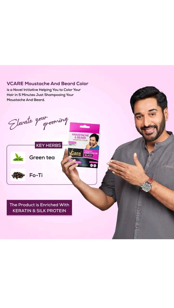 Vcare Moustache&Beard Shampoo Colour (Black) - 5ml