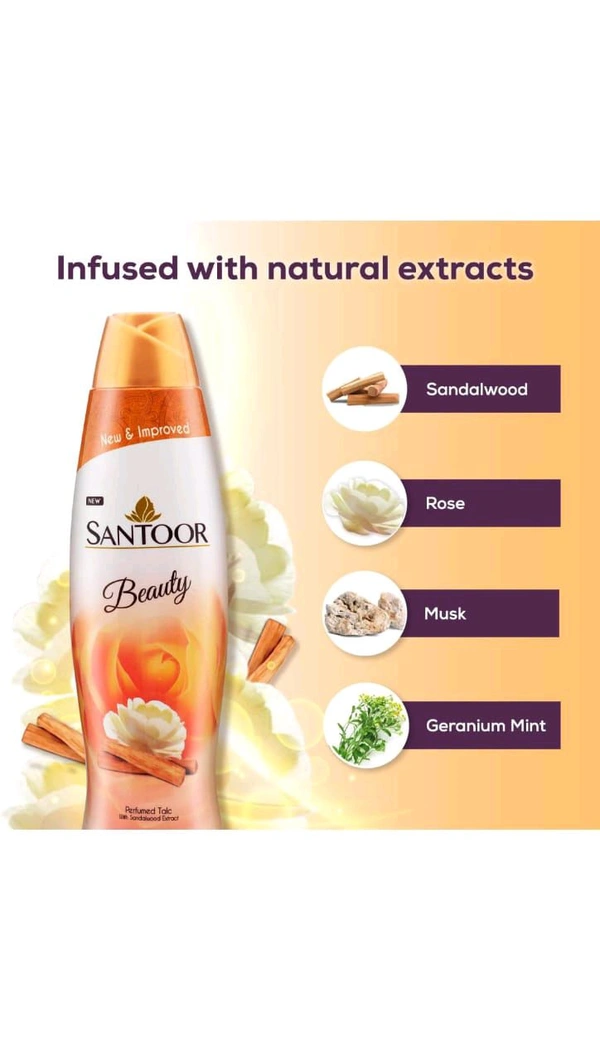 SANTOOR BEAUTY PERFUMED TALC WITH SANDALWOOD EXTRACT  (BUY1GET1FREE) - 150g×2