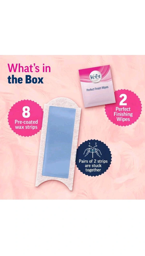VEET Professional Half Body Wax Strips( 8 Pre-coated Wax Strips &2 Perfect Finishing Wipes)