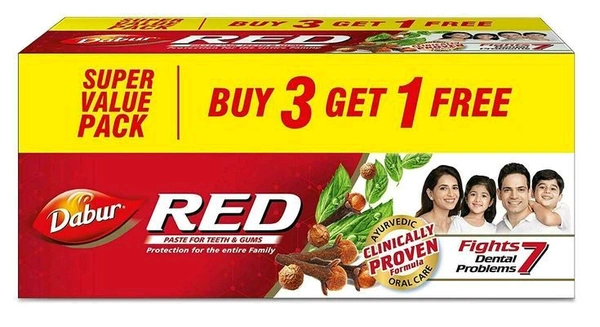 DABUR RED TOOTH PASTE (Buy3get1free) - 4×150g=600g
