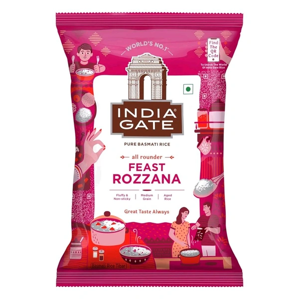 India Gate Basmati Rice Pouch, Rozzana, 1kg - 1kg