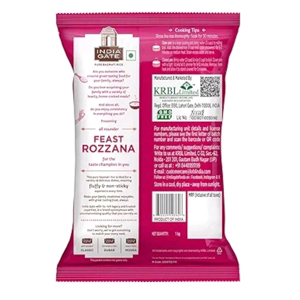 India Gate Basmati Rice Pouch, Rozzana, 1kg - 1kg