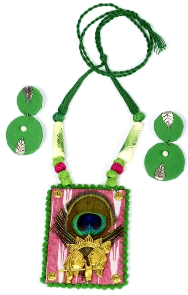 🦚 Krishna Design Fabric Beautiful jewelry,earrings💫🌟 - Green, Free
