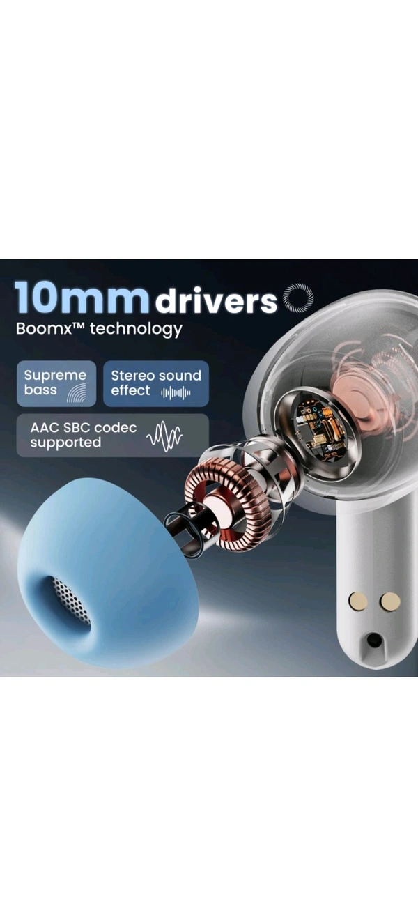 Boult K10 50H Battery, 4 Mic ENC, 45ms Low Latency, Dual Master, Touch Control, 5.4v Bluetooth Headset (Blue Ice, True Wireless) - Cornflower Blue