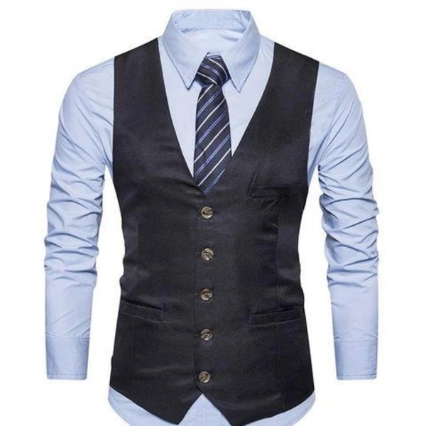 Classic Fashionable Men's Waistcoat - BLACK, S