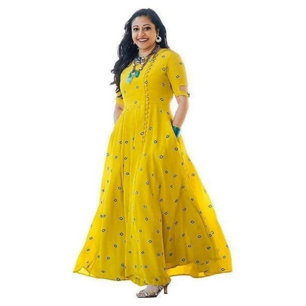 Women Rayon Flared Embellished Yellow Kurti - Yellow, L
