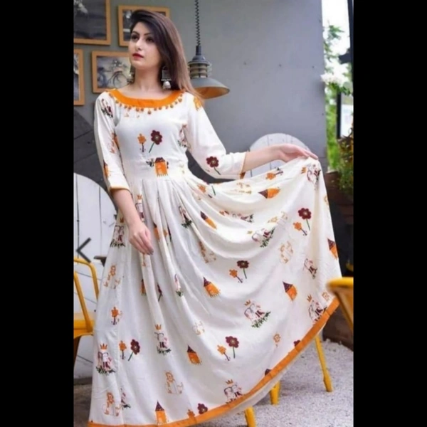 Women's Printed White Rayon Kurti - White, M