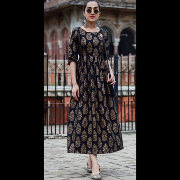 Women's Printed Rayon Anarkali Kurti - 🖤, M
