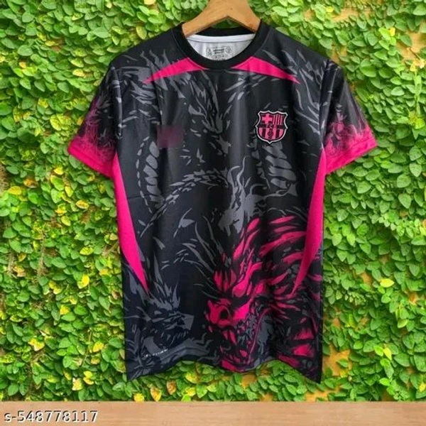 "Roar with the might of dragons in this fierce Barcelona jersey. Featuring a bold dragon design in black and pink, it's the ultimate mix of streetwear and football pride. Lightweight, breathable, and ready to ship with COD across India!"