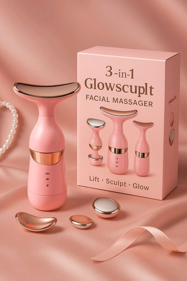 Elvique 3-in-1 GlowSculpt Facial Massager – Face Slimming, Lifting & Anti-Aging Wand for Women
