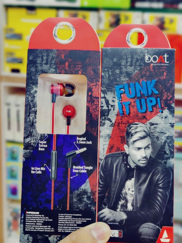 boat Earphone  - RED WITH BLACK, FREE