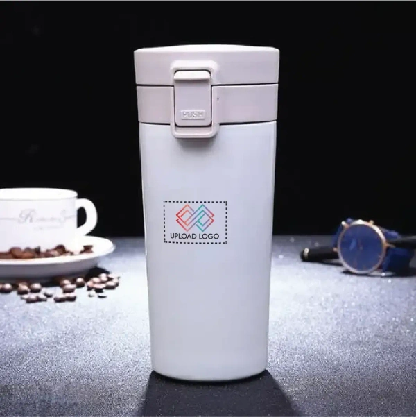 Caro Vacuum Insulation Travel Coffee Cup Push Button CIG107-5 - White