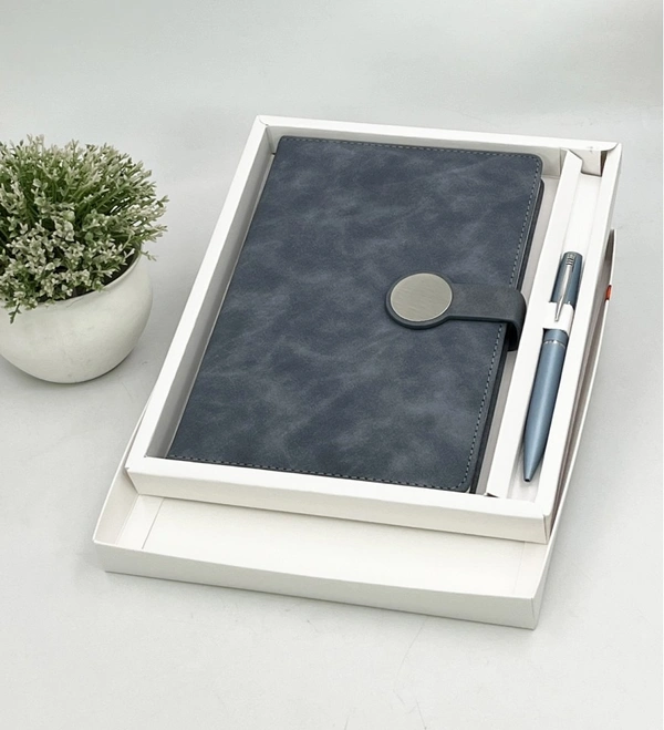 Caro 2 in 1 PU leather Notebook Diary with Metal Pen Giftset - A5, Light Blue