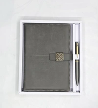 Caro 2 in 1 PU leather Notebook Diary with Metal Pen Giftset - A5, Gray