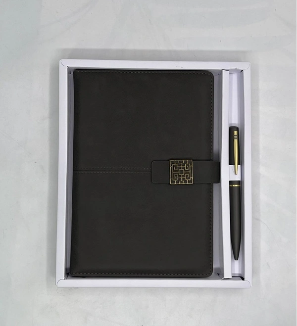 Caro 2 in 1 PU leather Notebook Diary with Metal Pen Giftset - A5, Gray