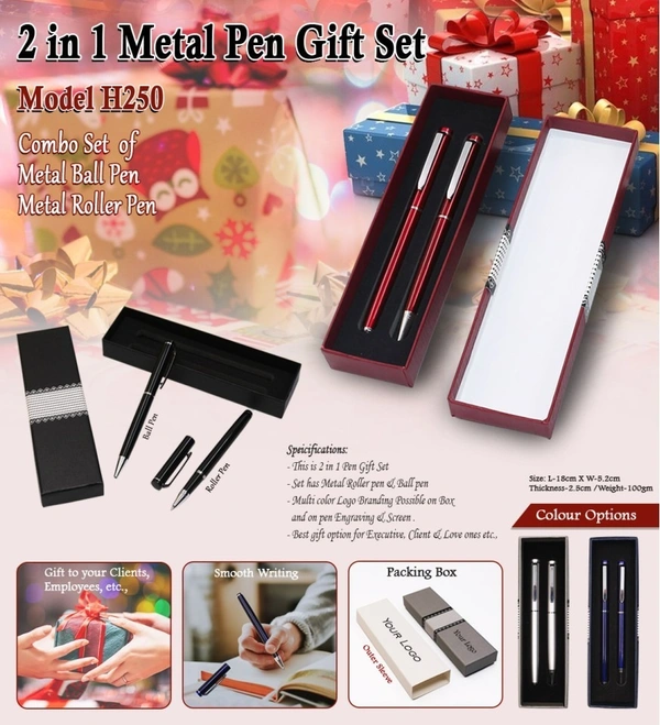 Caro 2 in 1 Metal Ball pen Giftset  - Red