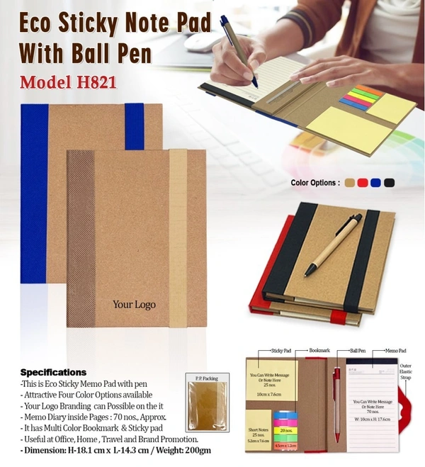 Caro Eco Friendly Sticky Notepad With Ball Pen CI821